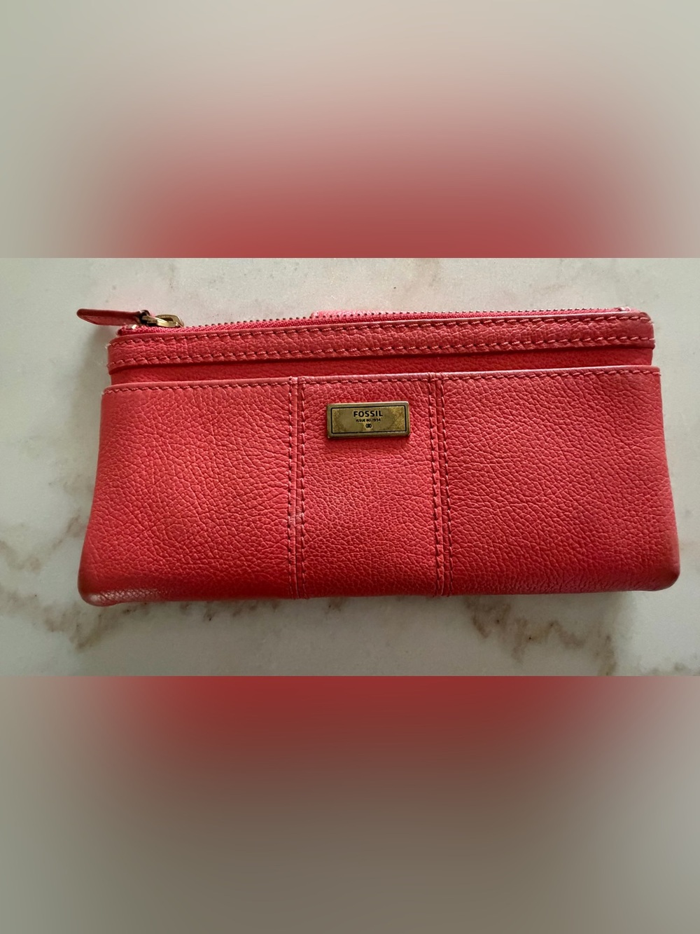 Fossil Coral Pink Pebbled Leather Bifold Women’s Wallet
